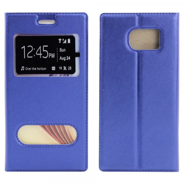 Wholesale Samsung Galaxy S6 Slim Window View Magnetic Flip Leather Case (Blue)